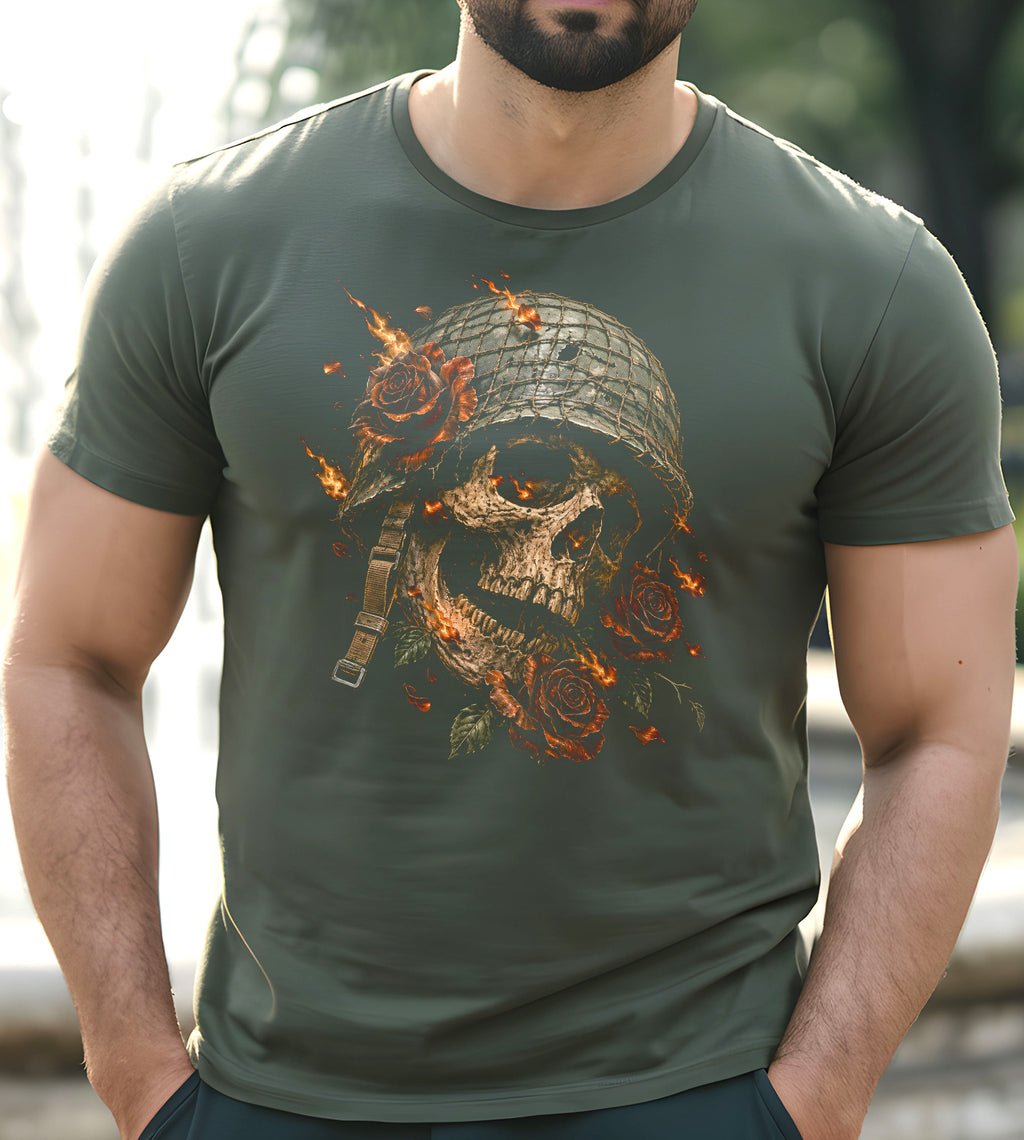 Military Skull and Roses Graphic Tee
