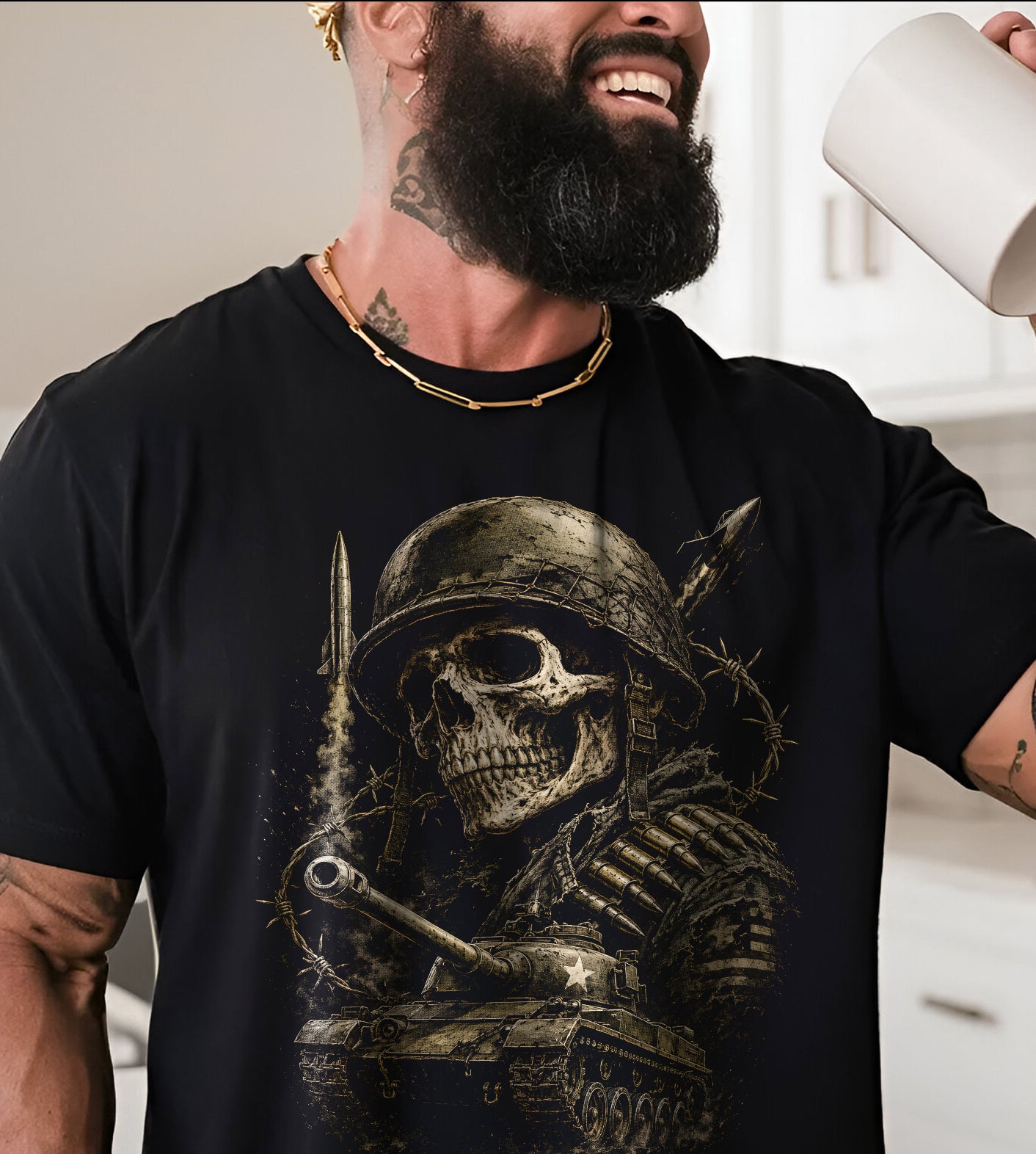 Military Skull with Tank Graphic Tee