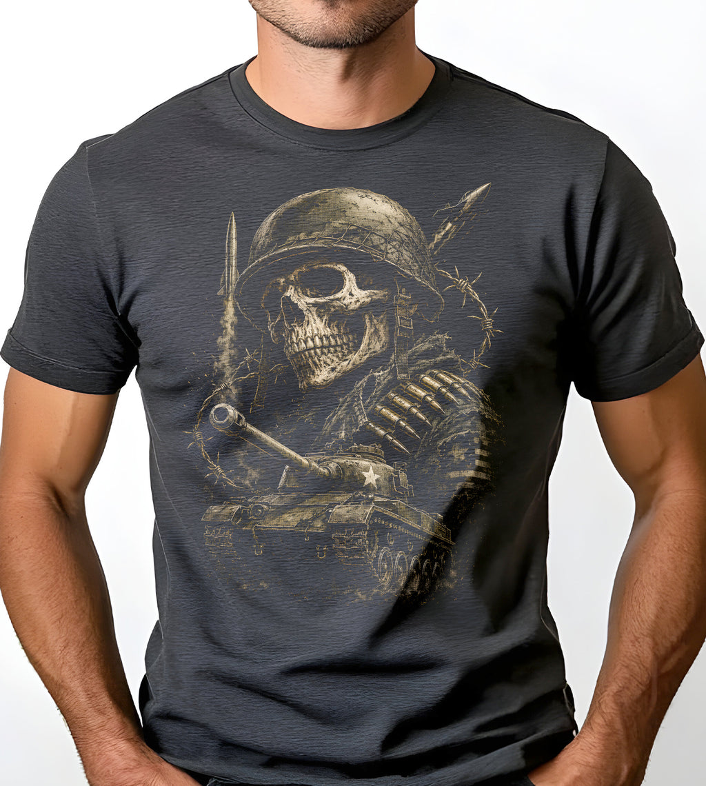 Military Skull with Tank Graphic Tee
