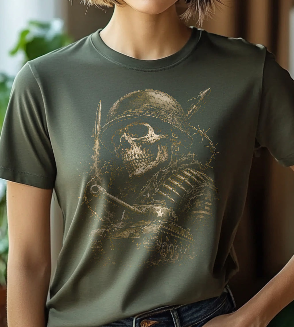 Military Skull with Tank Graphic Tee
