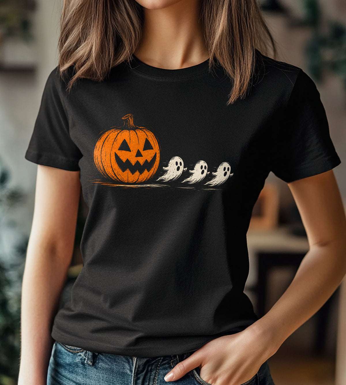 Pumpkin Pacman Eating Ghosts Halloween Graphic Tee