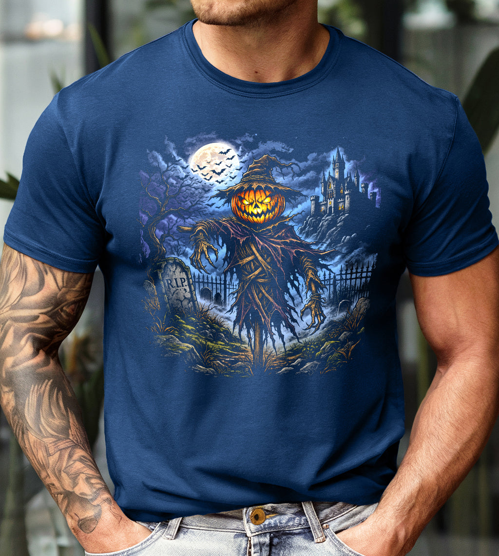 Pumpkin Scarecrow Cemetery Halloween Graphic Tee