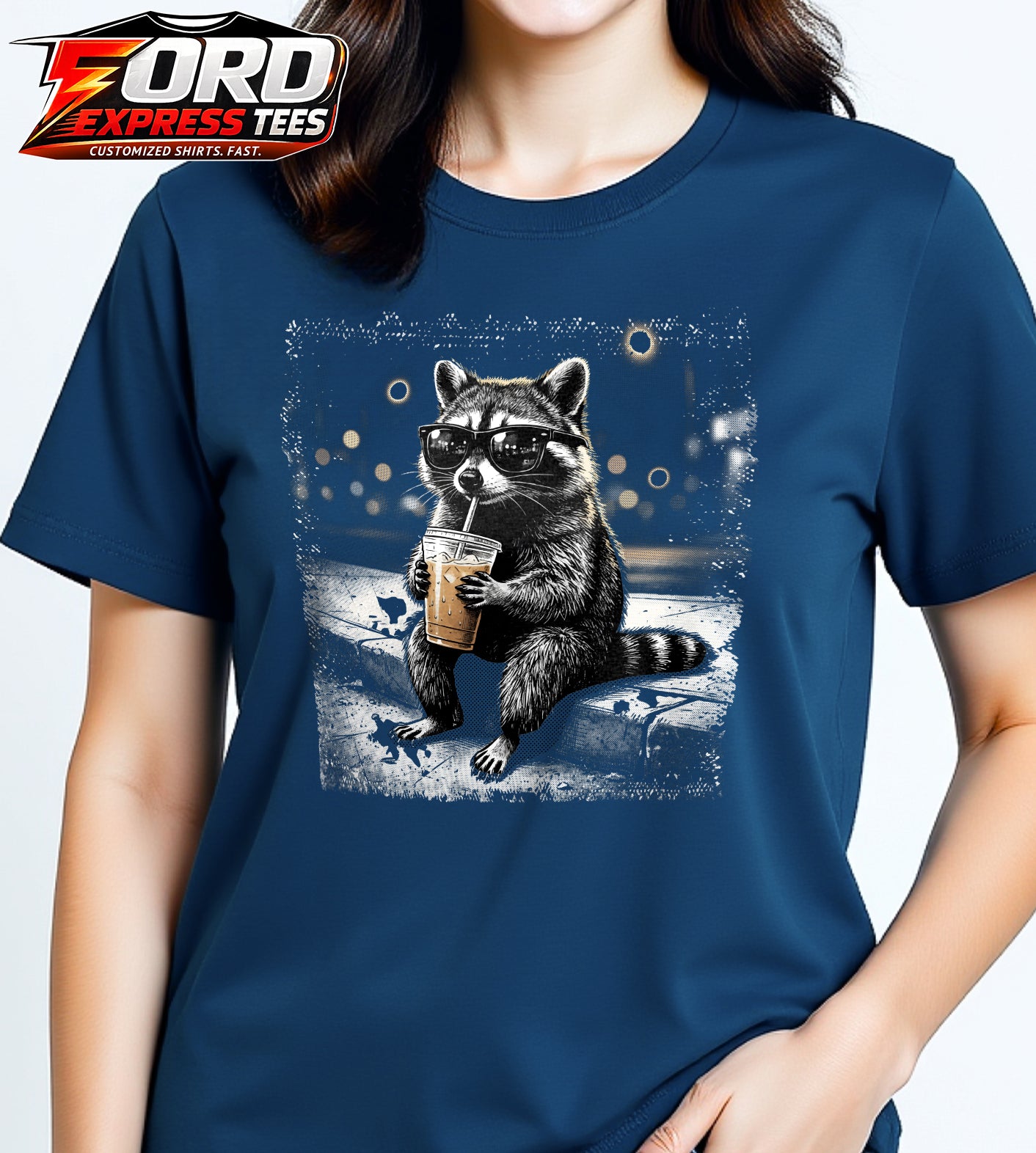 Raccoon Drinking Coffee Graphic Tee