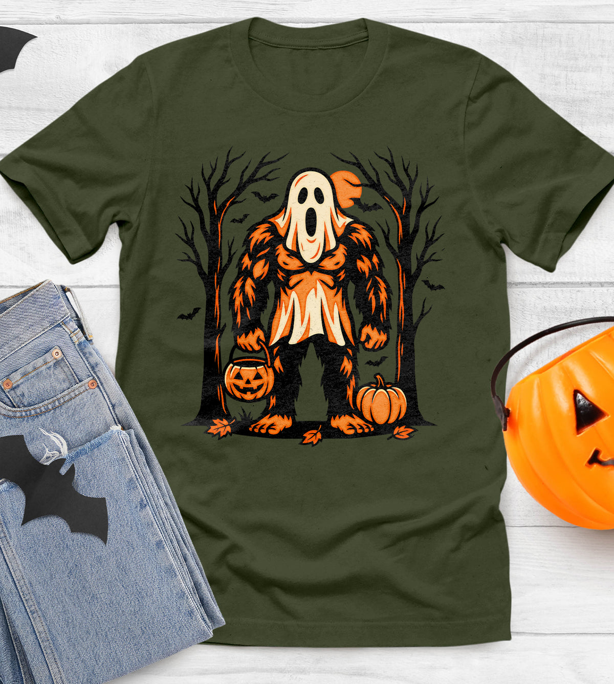 Sasquatch Trick or Treating Halloween Graphic Tee