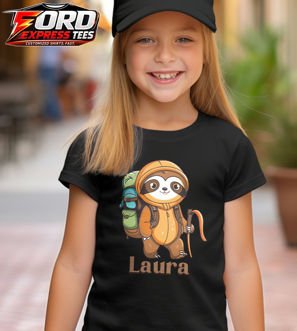 Sloth Hiking Customized Name Graphic Tee