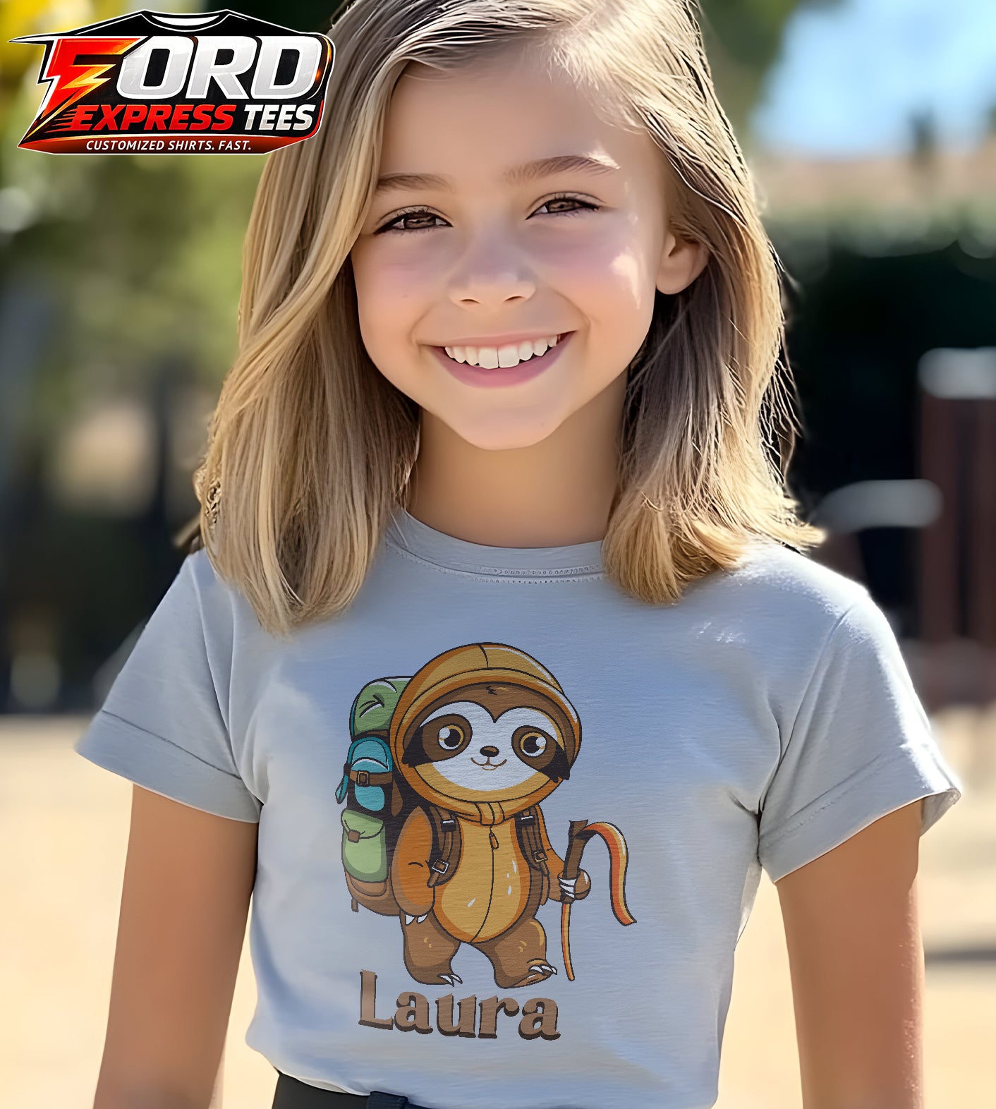Sloth Hiking Customized Name Graphic Tee