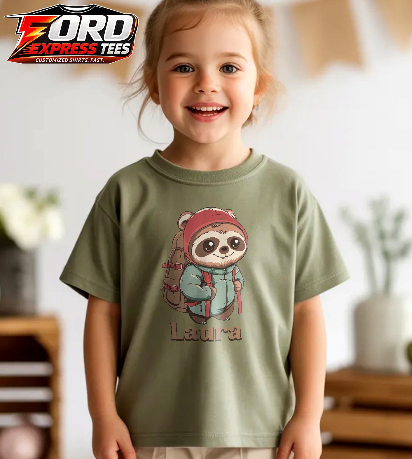 Sloth Hiking Customized Name Graphic Tee