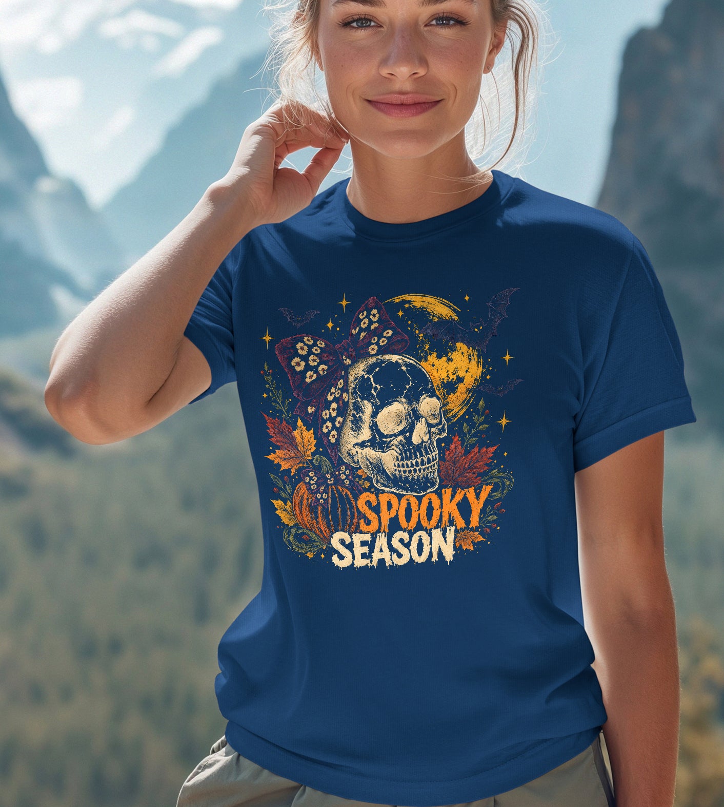 Spooky Season Skull and Bow Halloween 2 Graphic Tee