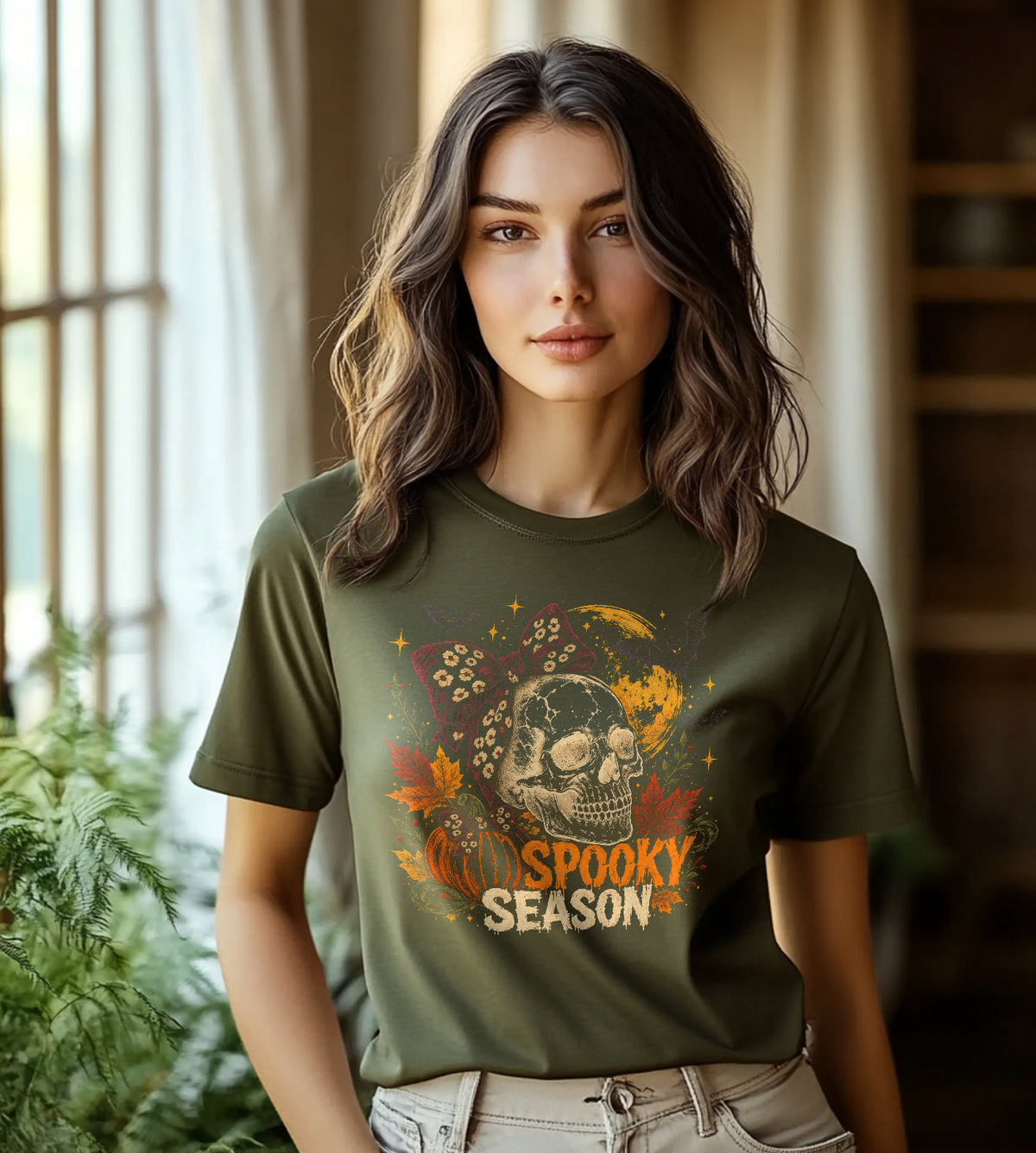 Spooky Season Skull and Bow Halloween 2 Graphic Tee