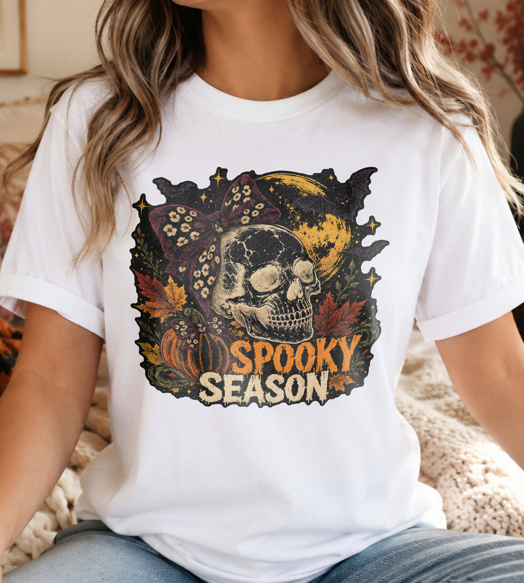 Spooky Season Skull and Bow Halloween 2 Graphic Tee