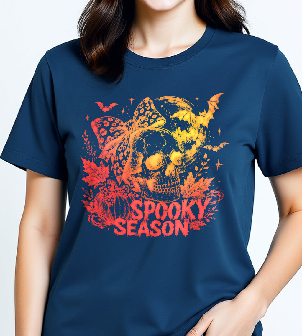 Spooky Season Skull and Bow Halloween Graphic Tee