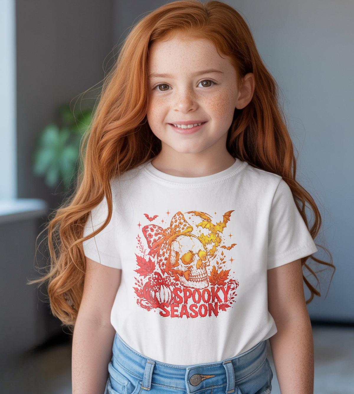 Spooky Season Skull and Bow Halloween Graphic Tee