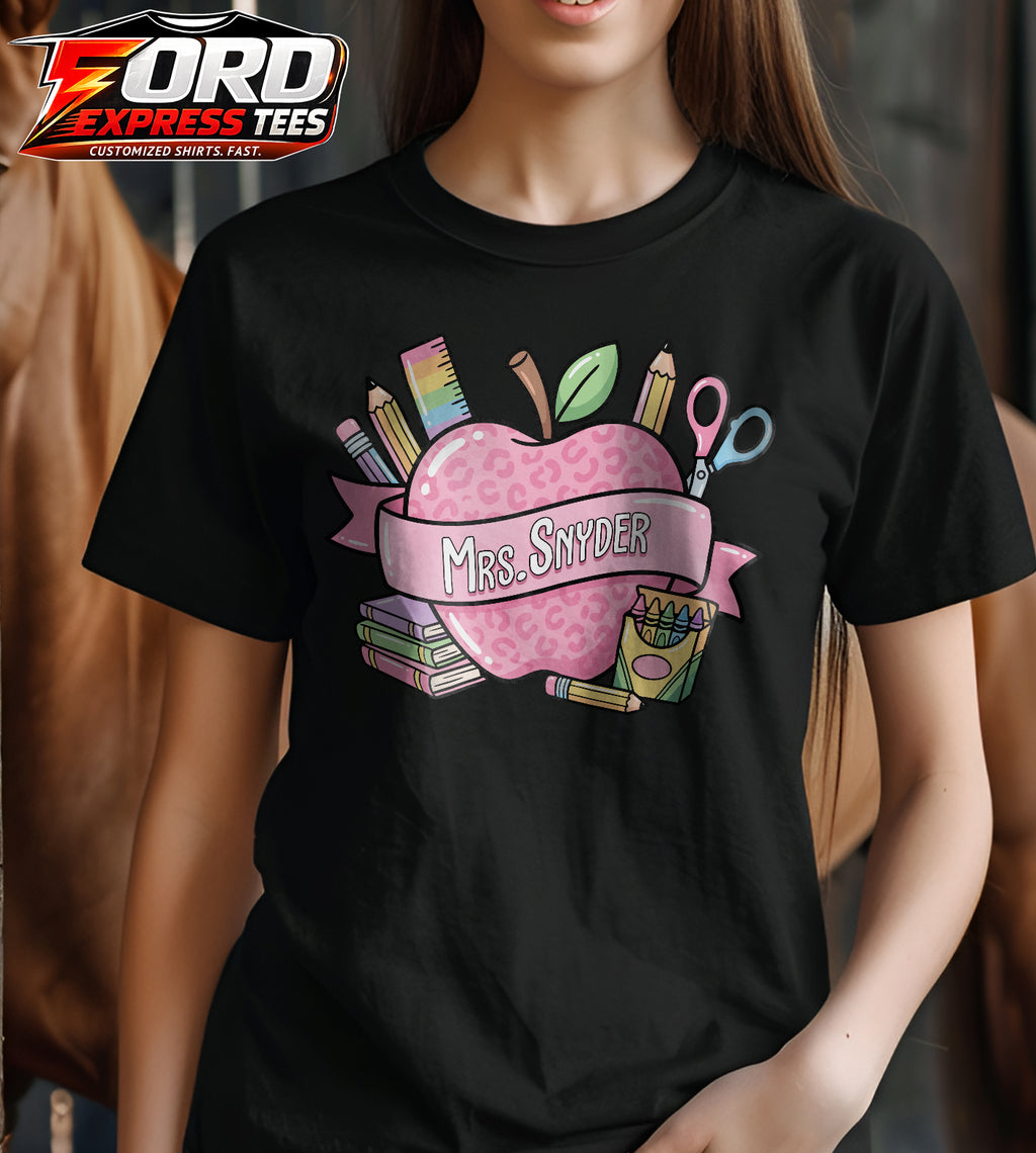 Custom Name Teacher Apple Graphic Tee