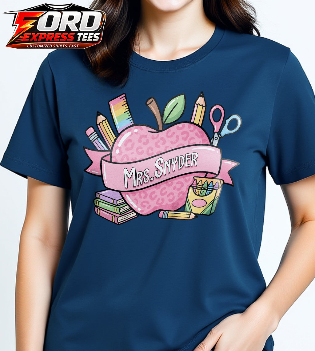 Custom Name Teacher Apple Graphic Tee