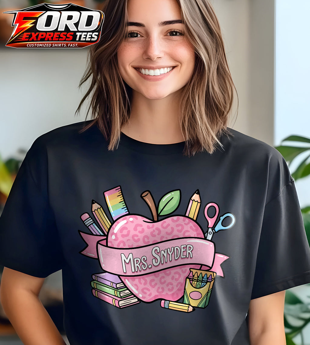 Custom Name Teacher Apple Graphic Tee
