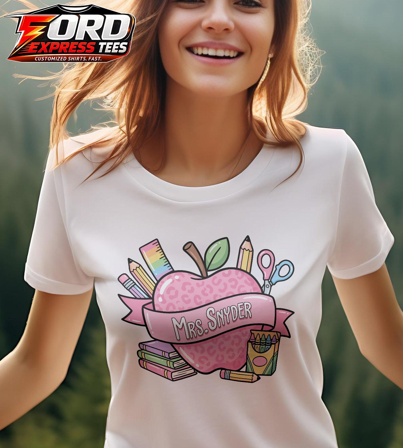 Custom Name Teacher Apple Graphic Tee
