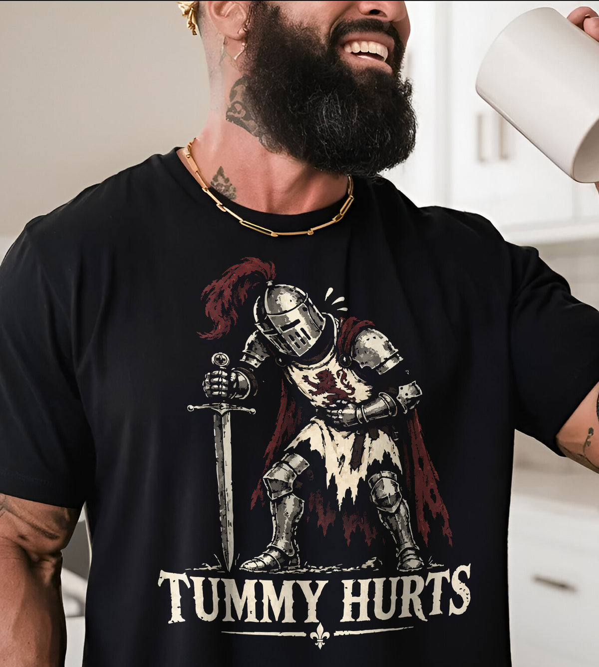 My Tummy Hurts Knight Standing Funny Graphic Tee