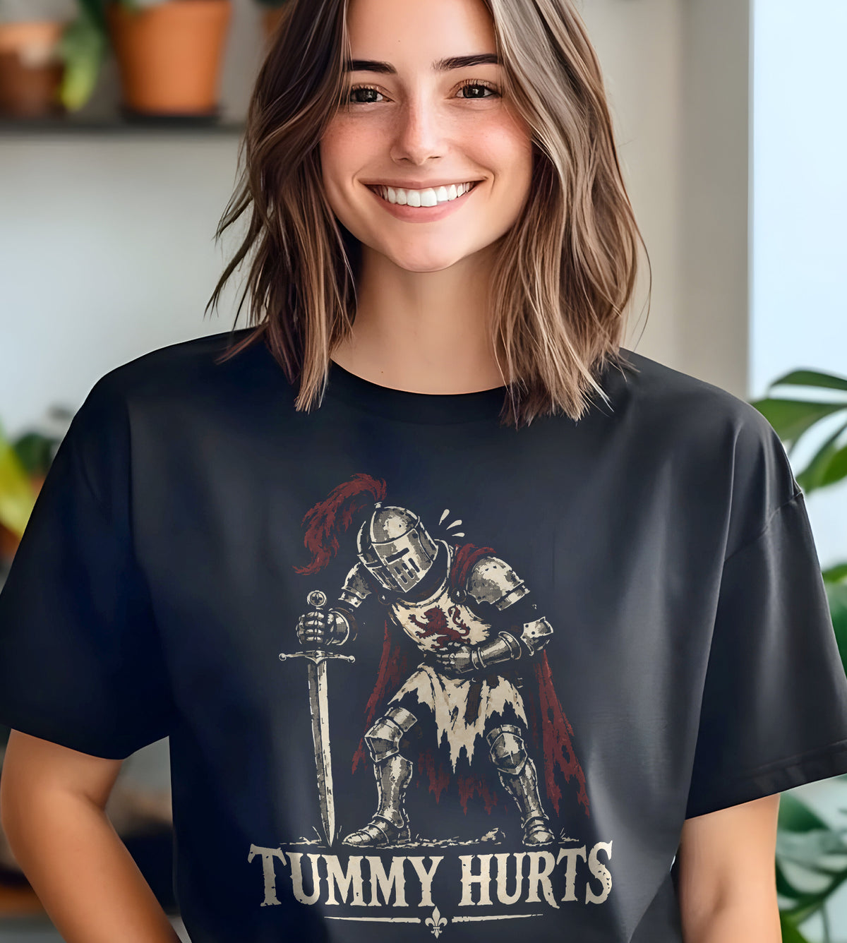 My Tummy Hurts Knight Standing Funny Graphic Tee