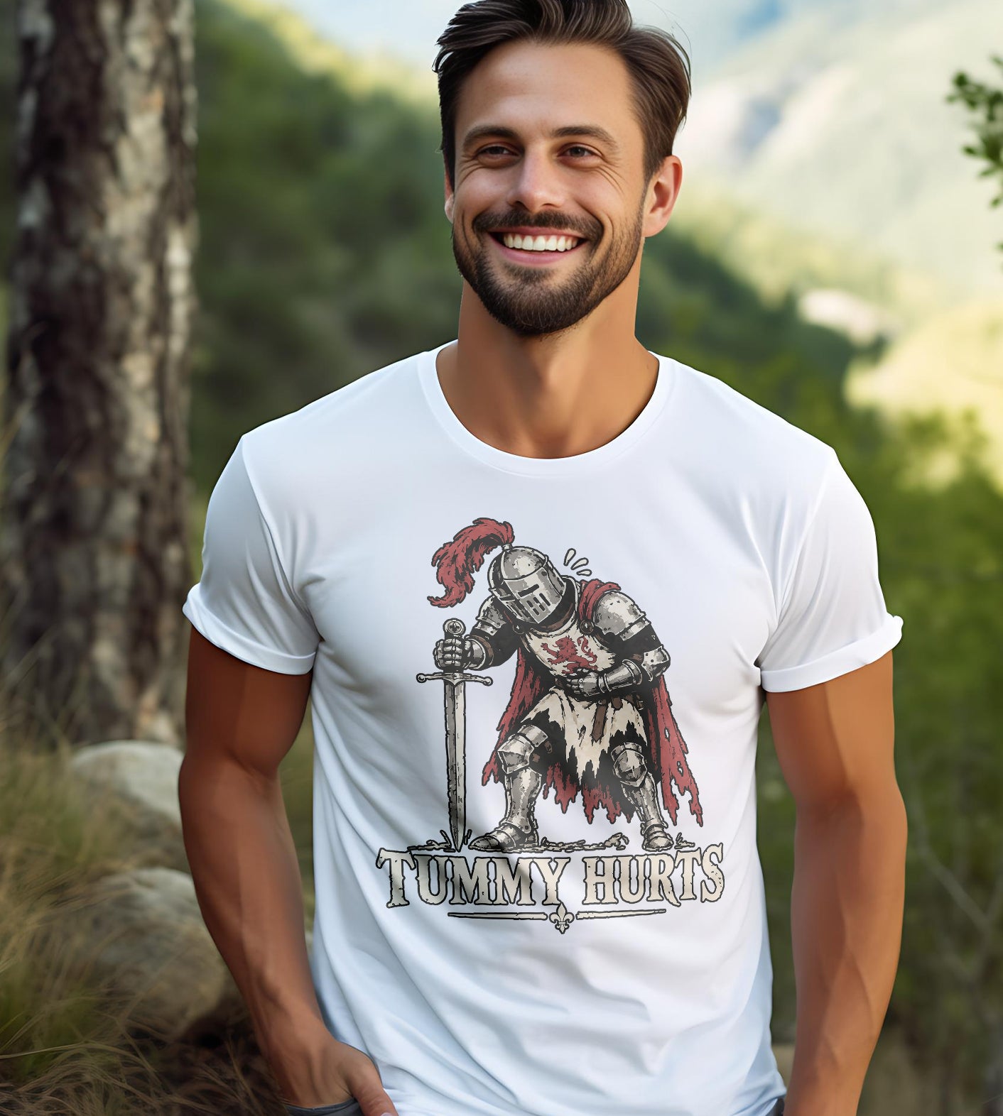 My Tummy Hurts Knight Standing Funny Graphic Tee