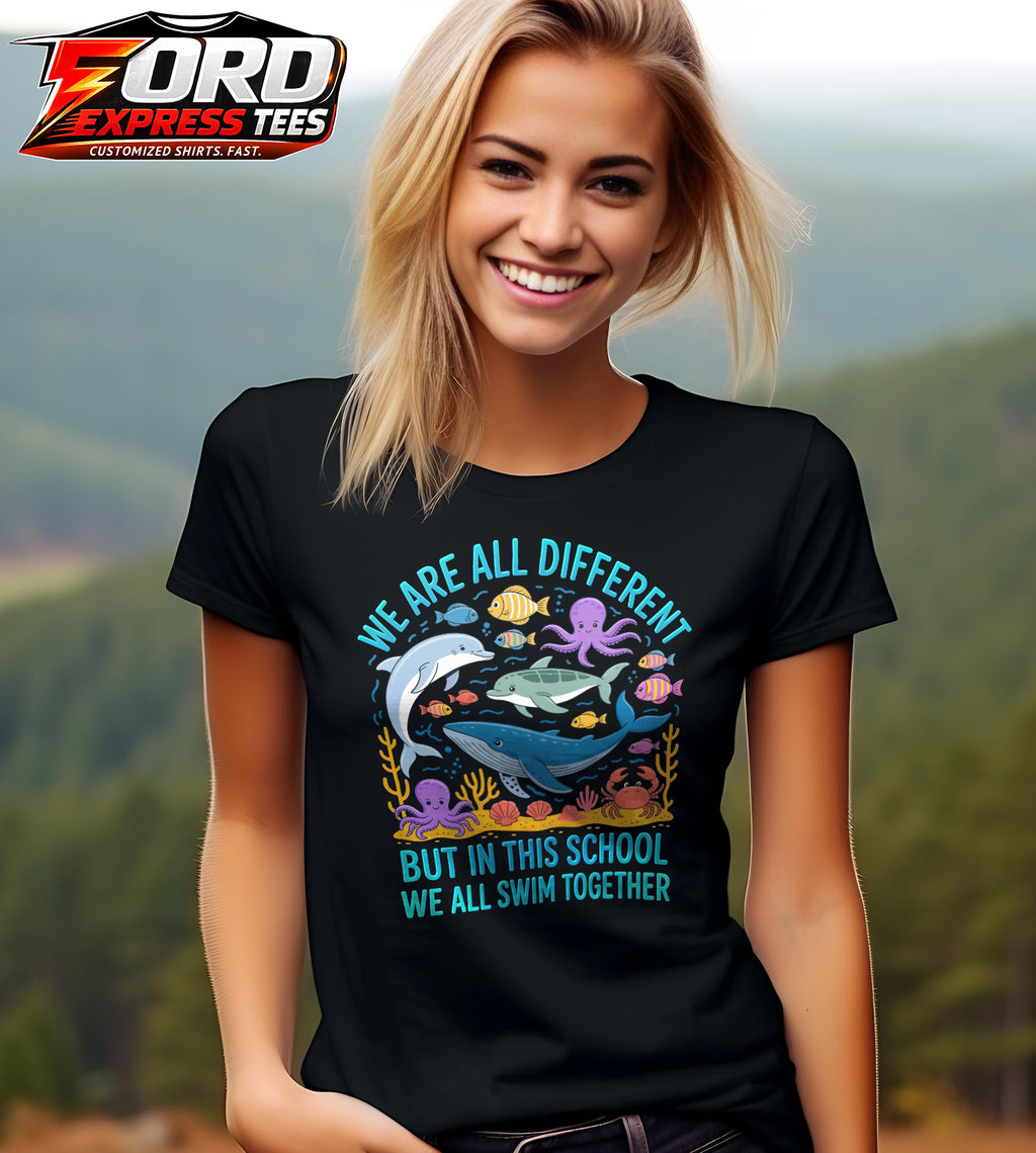 We are Different but we All Swim Together Teacher Graphic Tee