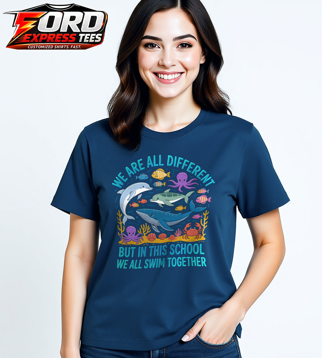 We are Different but we All Swim Together Teacher Graphic Tee