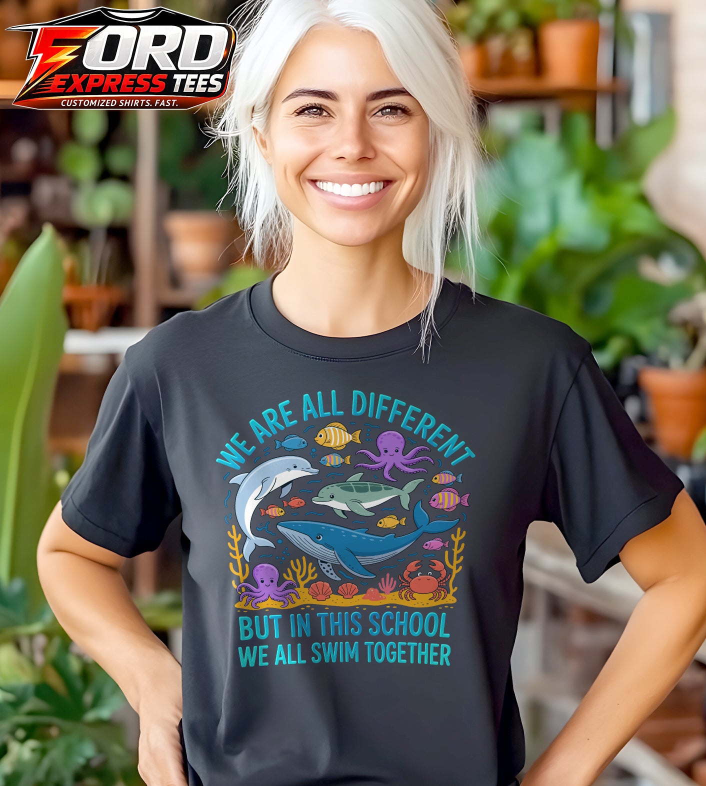 We are Different but we All Swim Together Teacher Graphic Tee