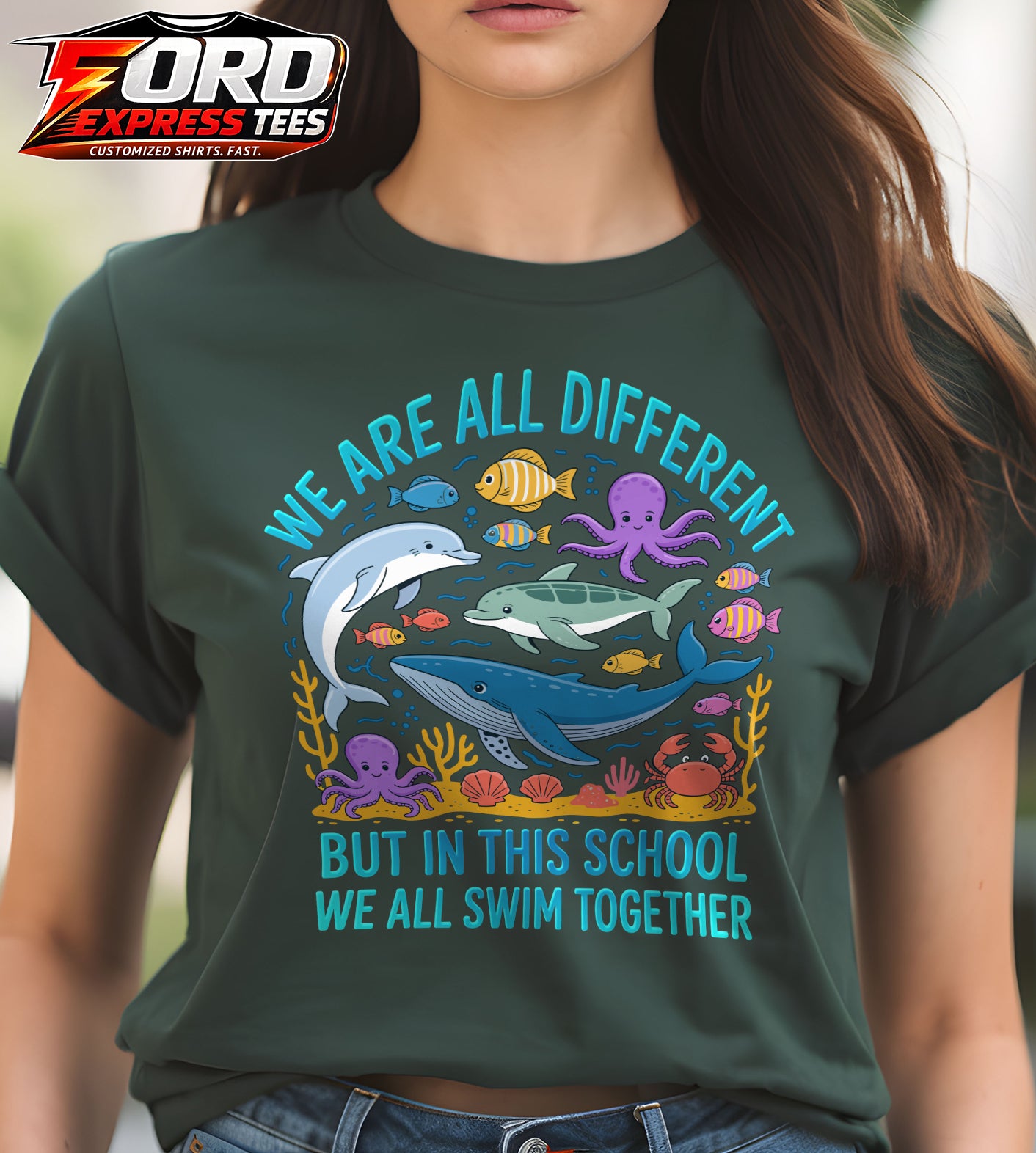 We are Different but we All Swim Together Teacher Graphic Tee