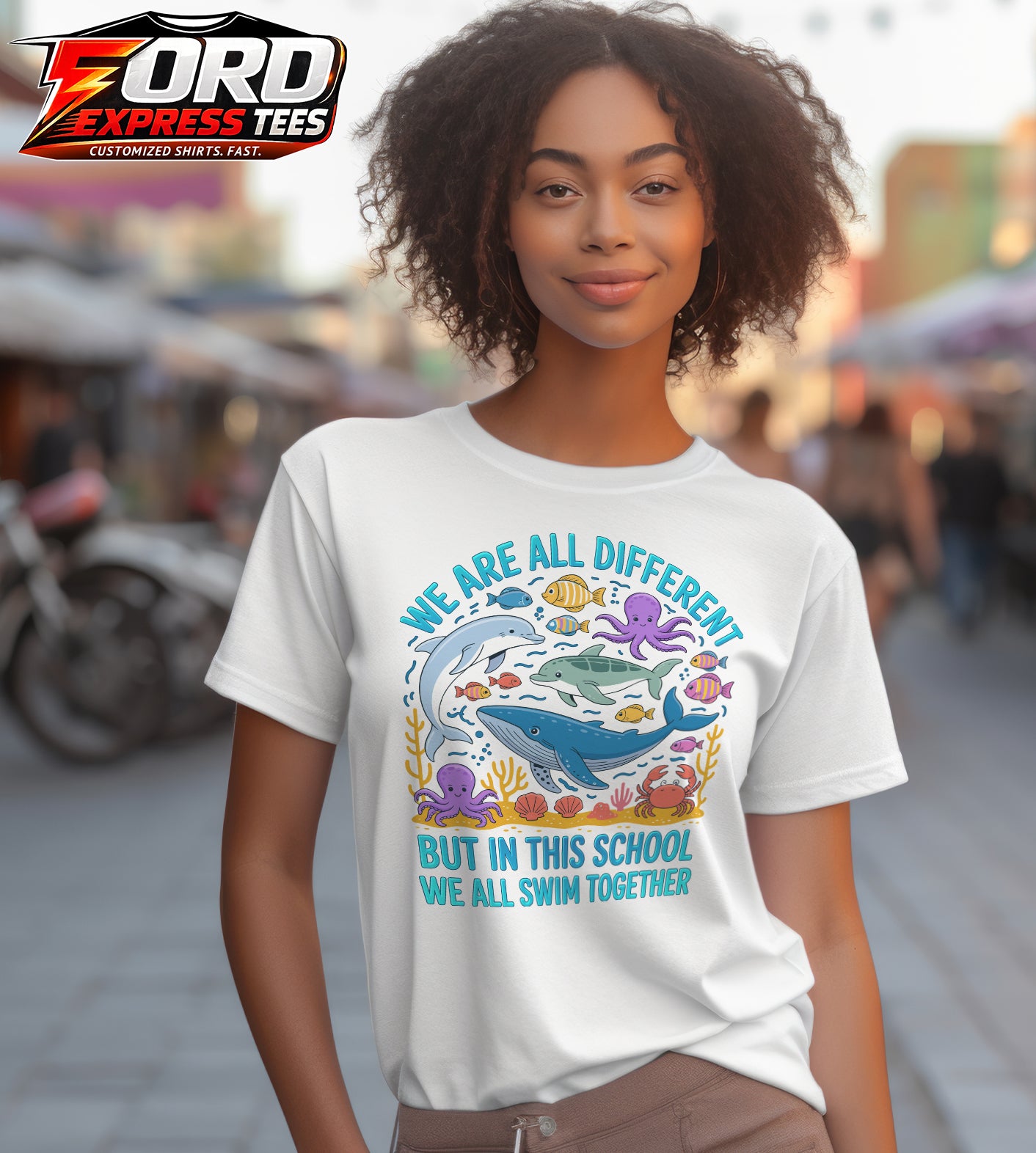 We are Different but we All Swim Together Teacher Graphic Tee