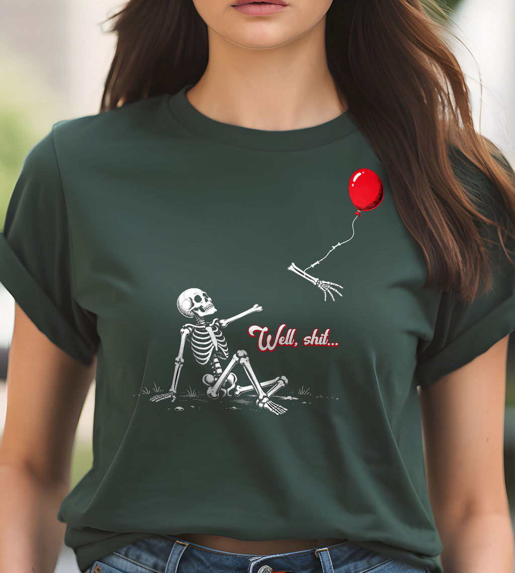 Well Shit Skeleton Halloween Funny Graphic Tee