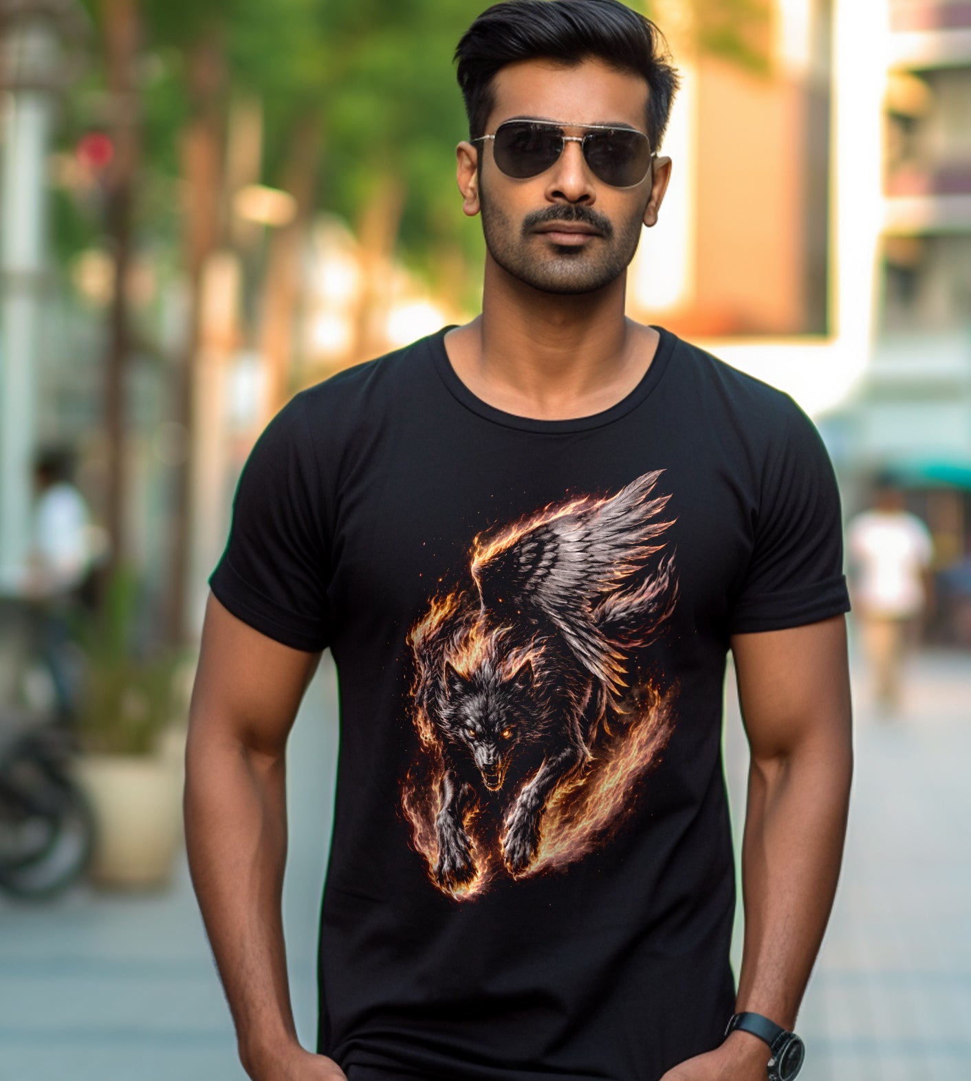 Wolf Angel Fire Graphic Tee